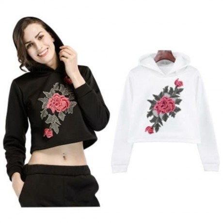 TRENDY HOODED LONG SLEEVE EMBROIDERY WOMEN HOODIE (WHITE)