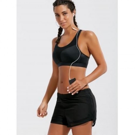PADDED CRISS CROSS STRAPPY SPORTS BRA (BLACK)