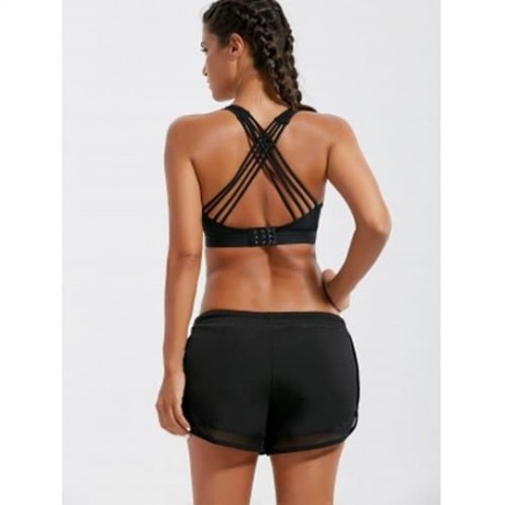PADDED CRISS CROSS STRAPPY SPORTS BRA (BLACK)