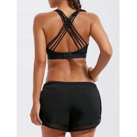 PADDED CRISS CROSS STRAPPY SPORTS BRA (BLACK)