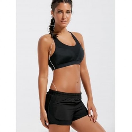 PADDED CRISS CROSS STRAPPY SPORTS BRA (BLACK)