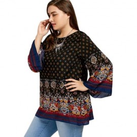 PLUS SIZE BELL SLEEVE TRIBE PRINT BLOUSE (BLACK)
