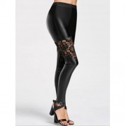 LACE INSERT FAUX LEATHER SKINNY PANTS (BLACK)