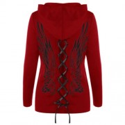 DOUBLE LACE-UP WINGS PRINT ZIP UP HOODIE (RED)