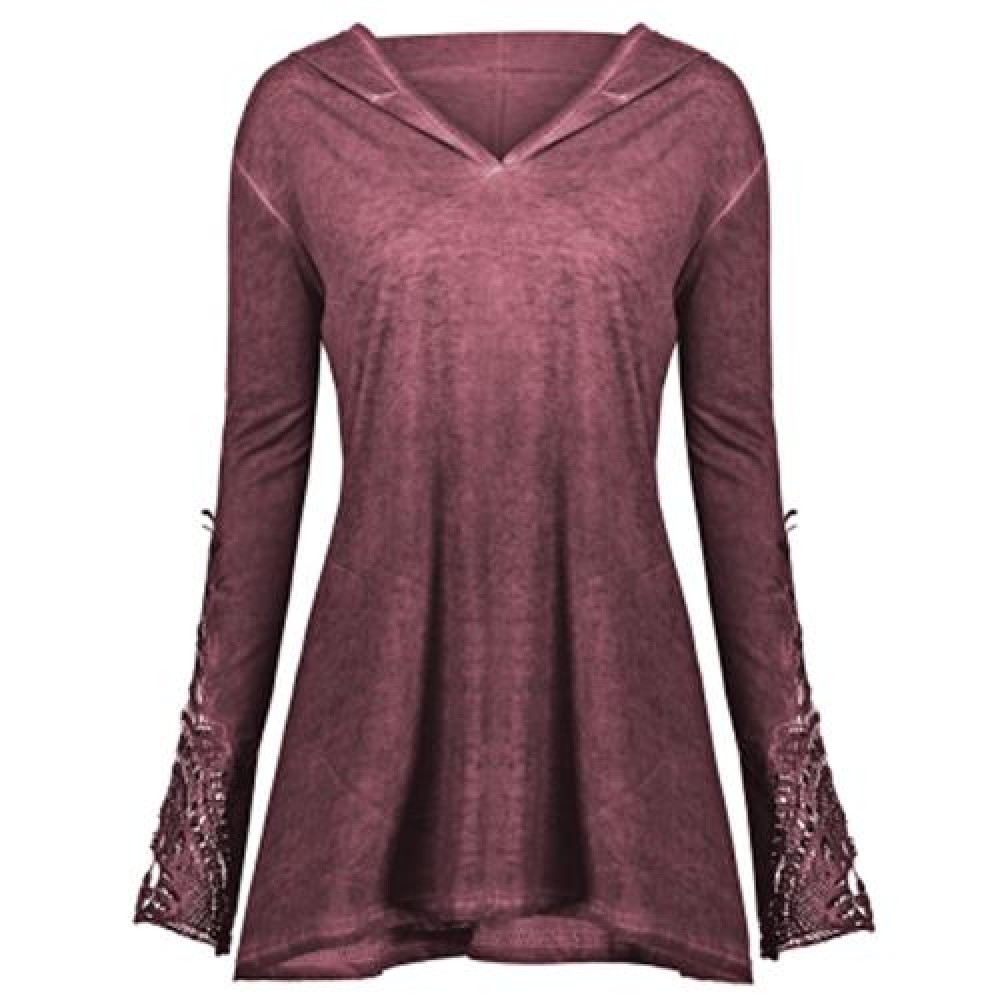 CROCHET PANEL PLUS SIZE HOODIE (ROSY PINK)