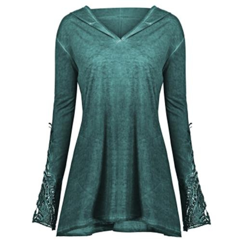 CROCHET PANEL PLUS SIZE HOODIE (BLACKISH GREEN)