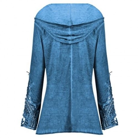 CROCHET PANEL PLUS SIZE HOODIE (BLUE)