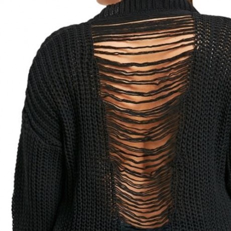 PLUS SIZE DISTRESSED HIGH LOW LONGLINE SWEATER (BLACK)