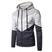 HOODED COLOR BLOCK PANEL FLEECE ZIP UP HOODIE (LIGHT GRAY)