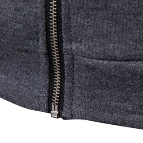 HOODED COLOR BLOCK PANEL FLEECE ZIP UP HOODIE (LIGHT GRAY)