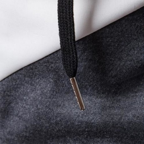 HOODED COLOR BLOCK PANEL FLEECE ZIP UP HOODIE (LIGHT GRAY)