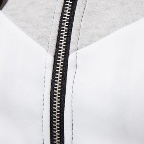 HOODED COLOR BLOCK PANEL FLEECE ZIP UP HOODIE (LIGHT GRAY)