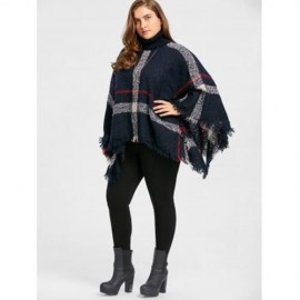 PRINT TURTLENECK PLUS SIZE CAPE SWEATER (BLUE)