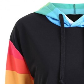 PLUS SIZE RAINBOW STRIPE RAGLAN SLEEVE KANGAROO HOODIE (BLACK)