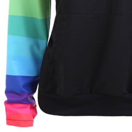 PLUS SIZE RAINBOW STRIPE RAGLAN SLEEVE KANGAROO HOODIE (BLACK)
