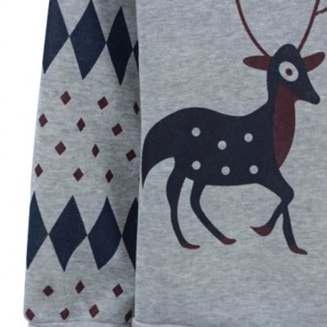 FEMALE CUTE PRINT SPORTS SWEATSHIRT SET LOOSE FLEECED PANTS (GRAY)