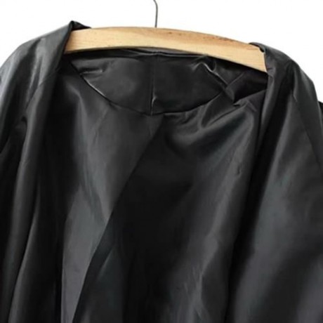 FEMALE AUTUMN LOOSE TURN-DOWN COLLAR LACE-UP CUFF LEATHER JACKET (BLACK)