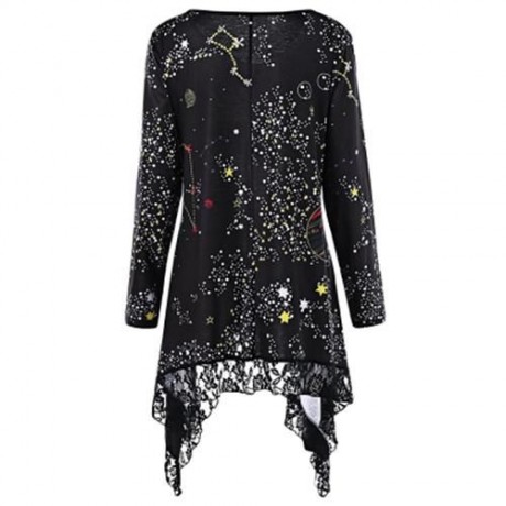 PLUS SIZE REINDEER GALAXY LACE HEM TOP (BLACK)