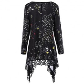 PLUS SIZE REINDEER GALAXY LACE HEM TOP (BLACK)