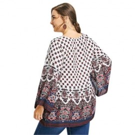 PLUS SIZE BELL SLEEVE TRIBE PRINT BLOUSE (WHITE)