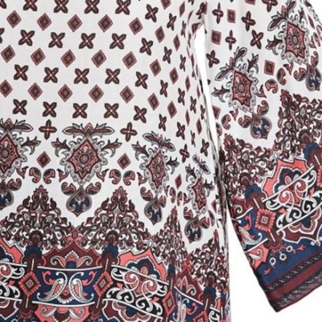 PLUS SIZE BELL SLEEVE TRIBE PRINT BLOUSE (WHITE)
