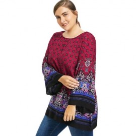 PLUS SIZE BELL SLEEVE TRIBE PRINT BLOUSE (WINE RED)