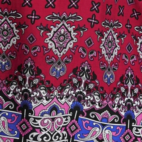 PLUS SIZE BELL SLEEVE TRIBE PRINT BLOUSE (WINE RED)