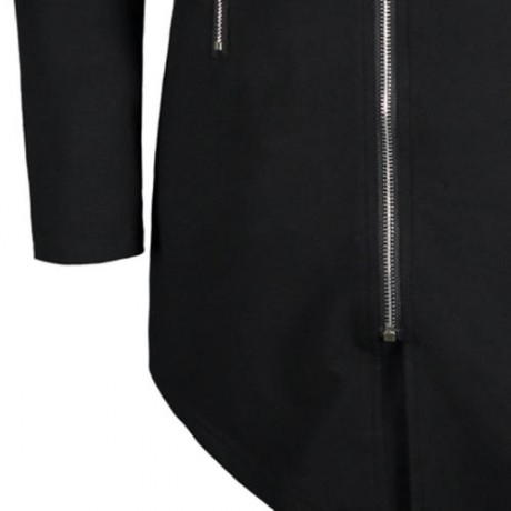 VARSITY STRIPE ZIP UP LONG ASYMMETRICAL HOODIE (BLACK)