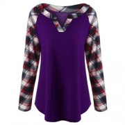 PLUS SIZE RAGLAN SLEEVE PLAID TOP (PURPLE)