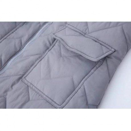 TRENDY HOODED LONG SLEEVE ZIPPER POCKET WOMEN COAT (GRAY)