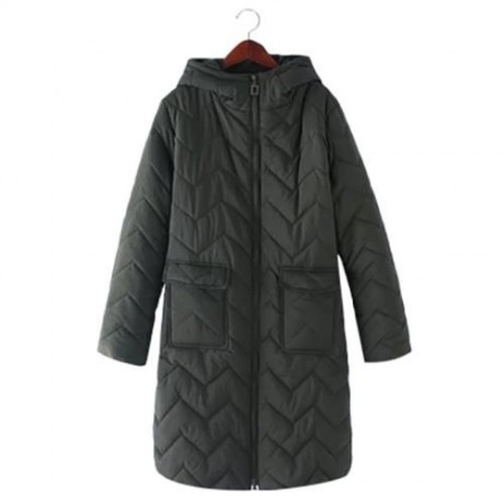 TRENDY HOODED LONG SLEEVE ZIPPER POCKET WOMEN COAT (ARMY GREEN)