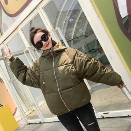 HOODED LONG SLEEVE ZIPPER PADDED JACKET WOMEN WINTER COAT (ARMY GREEN)