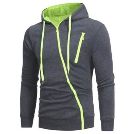 OBLIQUE ZIPPERS COLOR BLOCK FLEECE HOODIE (DEEP GRAY)