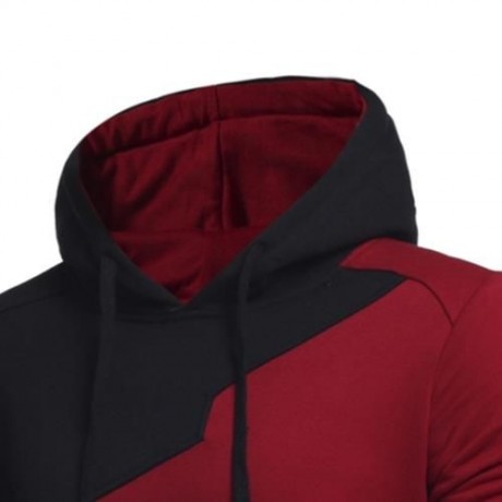 DRAWSTRING IRREGULAR PANEL FLEECE HOODIE (WINE RED)