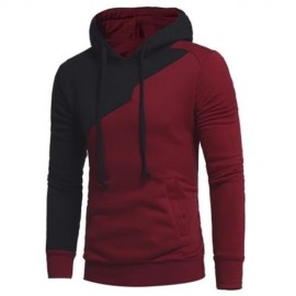 DRAWSTRING IRREGULAR PANEL FLEECE HOODIE (WINE RED)