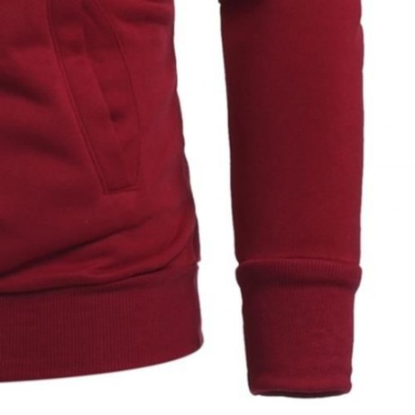 DRAWSTRING IRREGULAR PANEL FLEECE HOODIE (WINE RED)