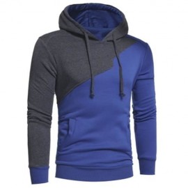 DRAWSTRING IRREGULAR PANEL FLEECE HOODIE (BLUE)