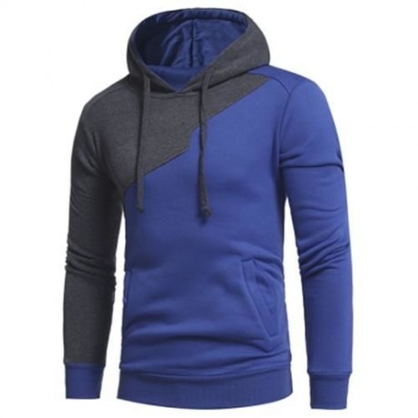 DRAWSTRING IRREGULAR PANEL FLEECE HOODIE (BLUE)
