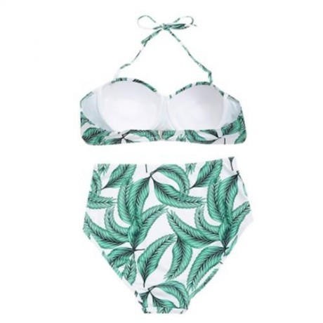 TROPICAL LEAVES PRINT PUSH UP BIKINI SET (GREEN)