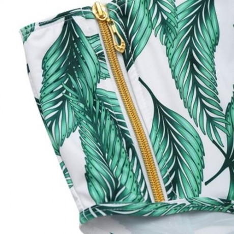 TROPICAL LEAVES PRINT PUSH UP BIKINI SET (GREEN)