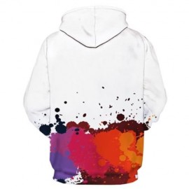 HOODED 3D COLORFUL PAINT SPLATTER PRINT PULLOVER HOODIE (RED)