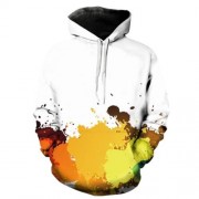 HOODED 3D COLORFUL PAINT SPLATTER PRINT PULLOVER HOODIE (YELLOW)