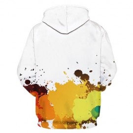 HOODED 3D COLORFUL PAINT SPLATTER PRINT PULLOVER HOODIE (YELLOW)