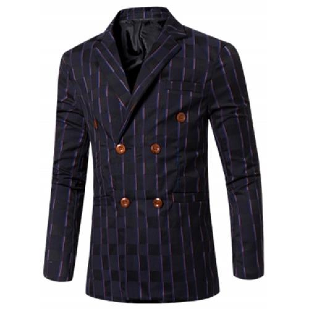 NEW LOOK NOTCHED LAPEL COLLAR DOUBLE BREASTED STRIPED BLAZER FOR MEN (DEEP BLUE)