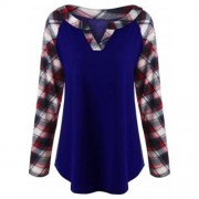 PLUS SIZE RAGLAN SLEEVE PLAID TOP (BLUE)