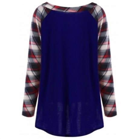 PLUS SIZE RAGLAN SLEEVE PLAID TOP (BLUE)
