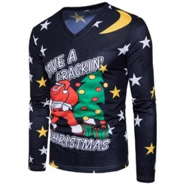 V NECK CHRISTMAS SANTA STAR PRINT UGLY T-SHIRT (COLORMIX)