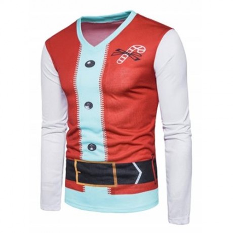 V NECK CHRISTMAS SANTA COSTUME PRINT UGLY T-SHIRT (COLORMIX)