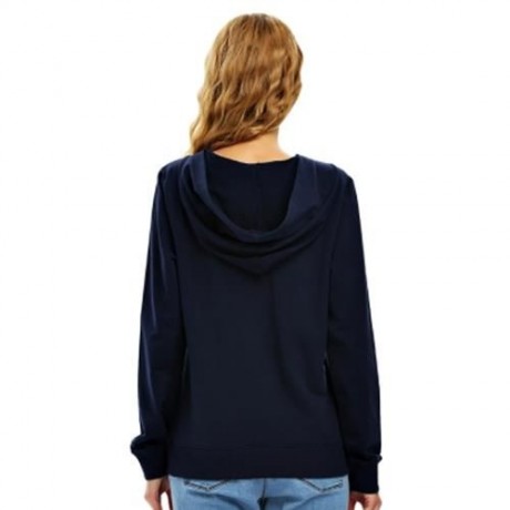 FEMALE CASUAL LACE-UP LONG SLEEVE HOODED PULLOVER SWEATSHIRT (NAVY BLUE)