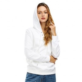 FEMALE CASUAL LACE-UP LONG SLEEVE HOODED PULLOVER SWEATSHIRT (WHITE)